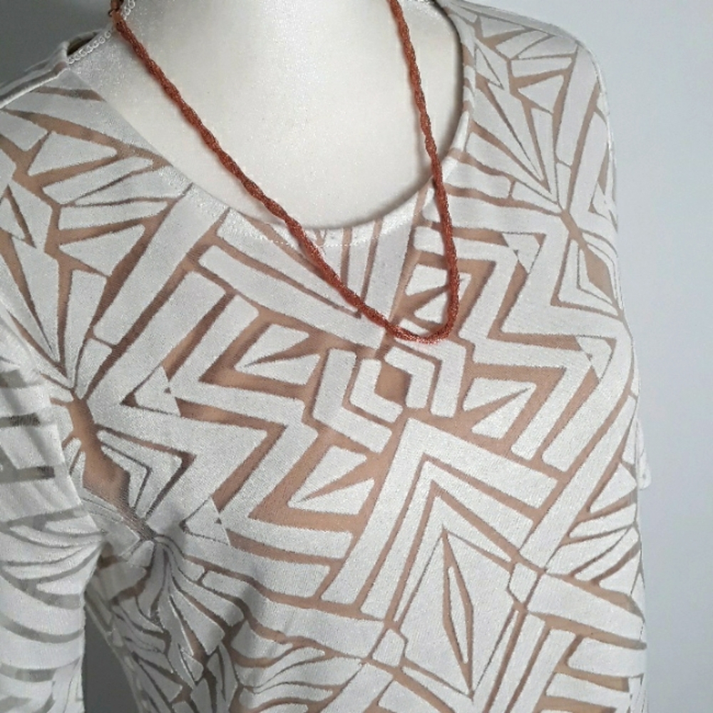 Apt. 9 tan and white geometric shapes short sleeve double layer dress size med.